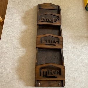 Vintage wood mid century modern wall hung mail sorter. Nice kitschy vibe to it.